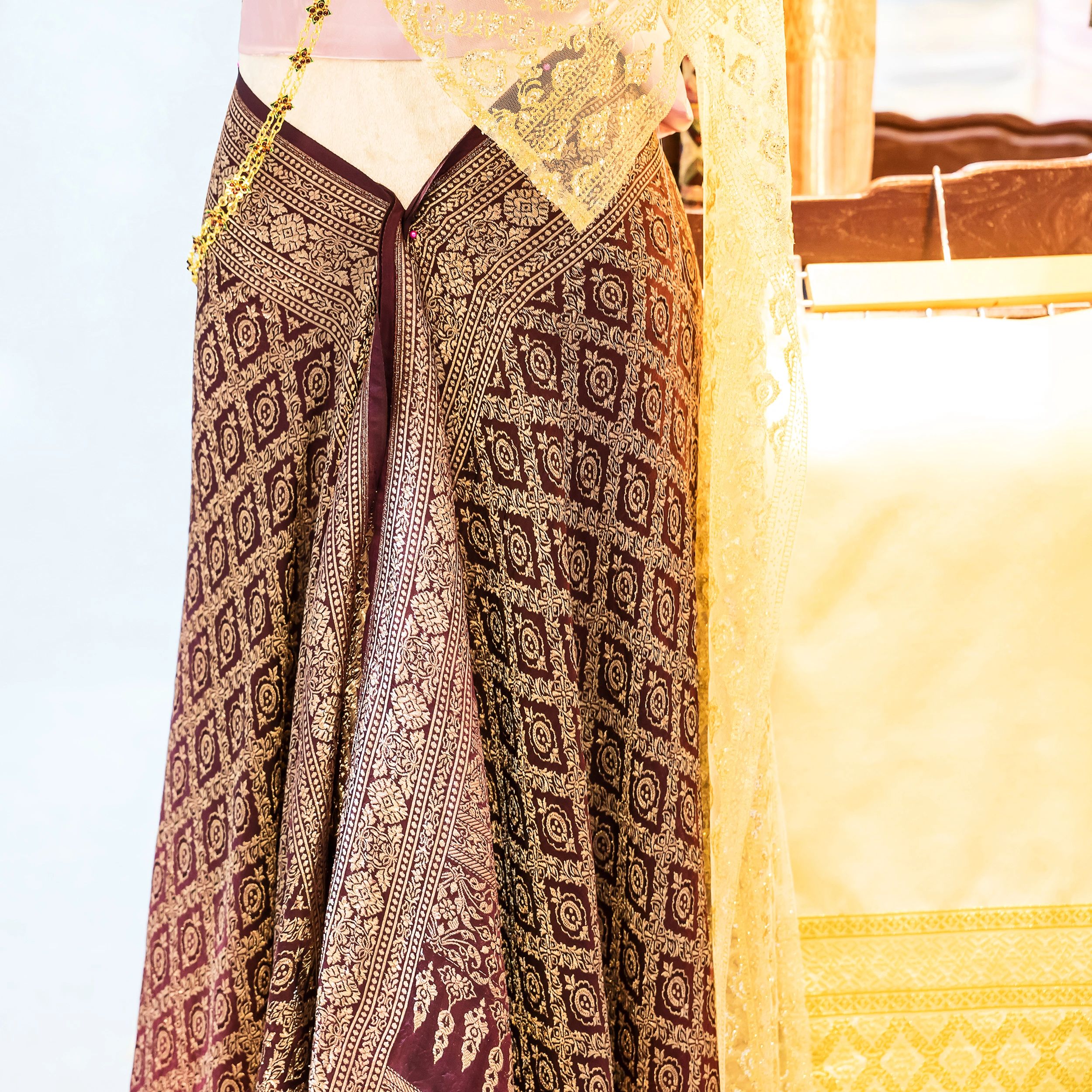 Patterned silk fabric close-up