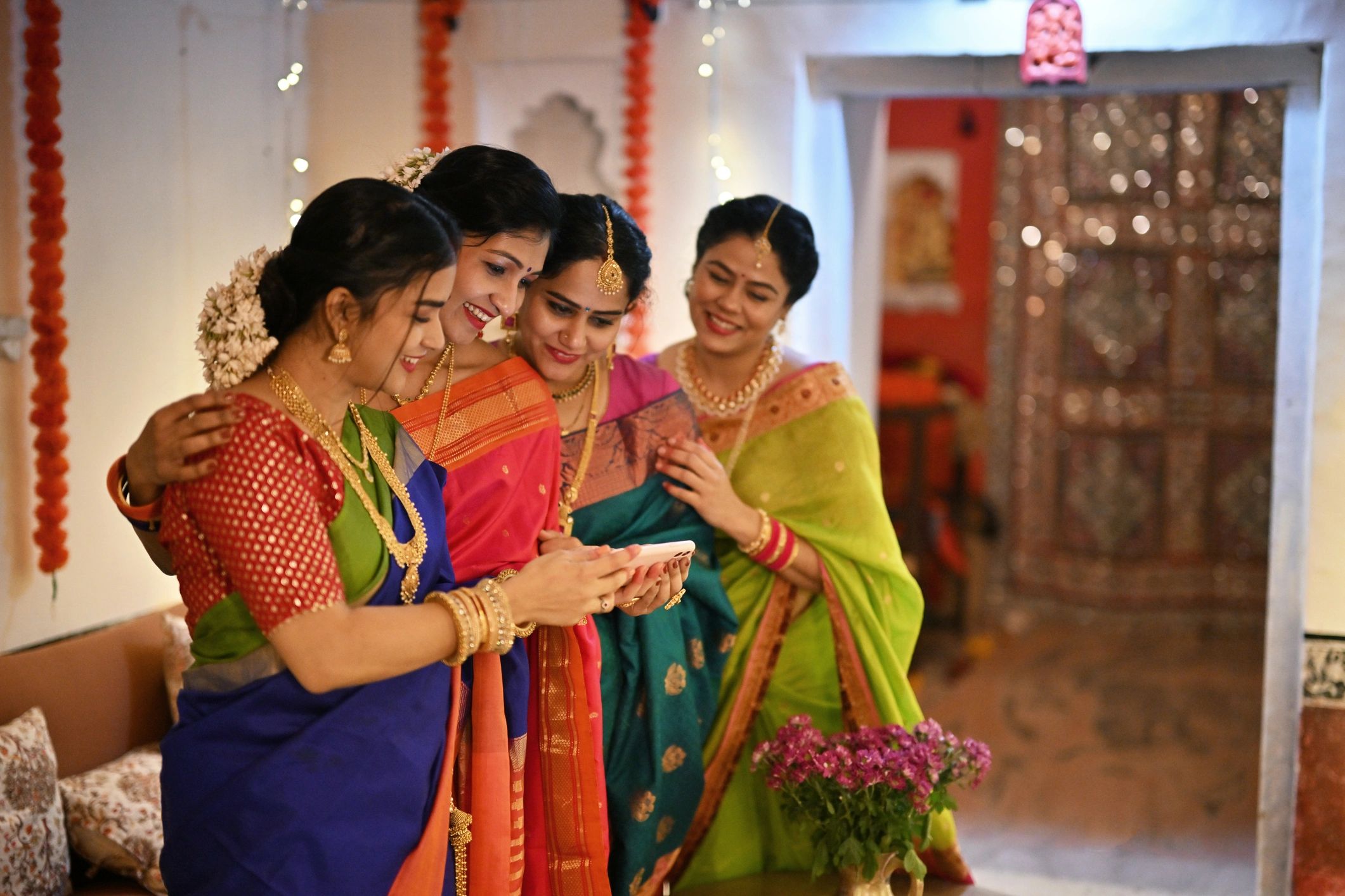 Festive shoppers in traditional Indian attire